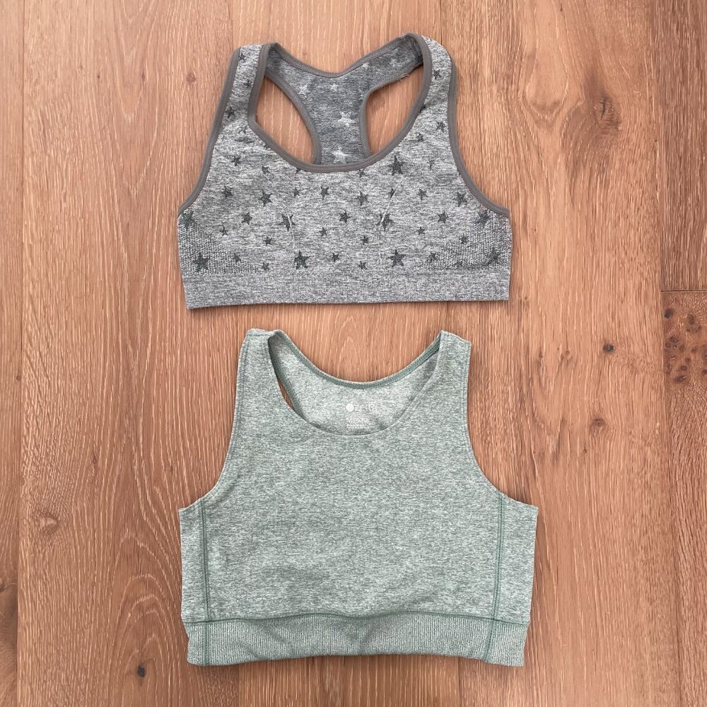 Zella Cat & Jack Sports Bra Girls Medium Bralette Bundle 2 Green Gray Stars Tank